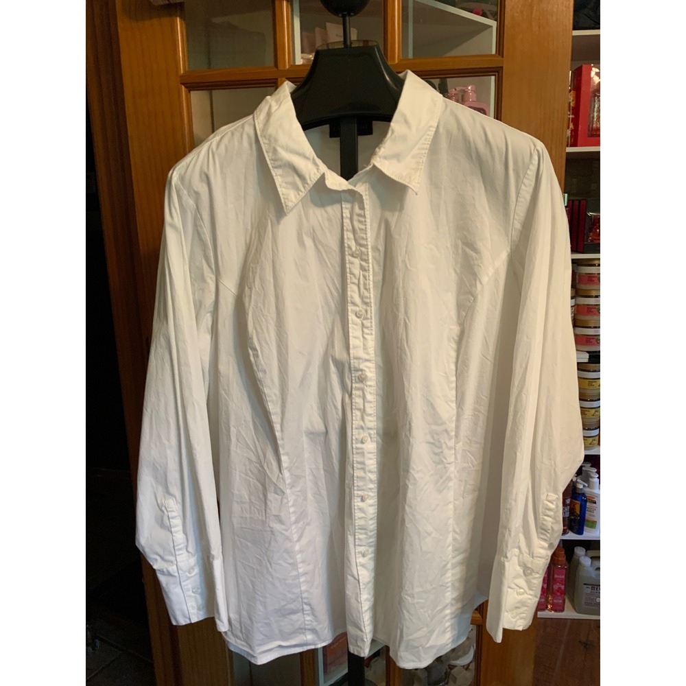 Lane Bryant Womens White Button Down Long Sleeve Shirt Blouse Plus Size 28